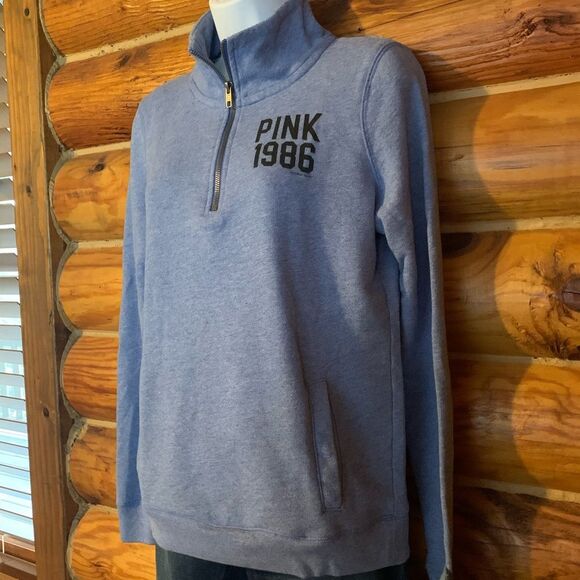 Victoria’s Secret PINK Half Zip Heather Blue Pullover Sweatshirt Small - Picture 2 of 7